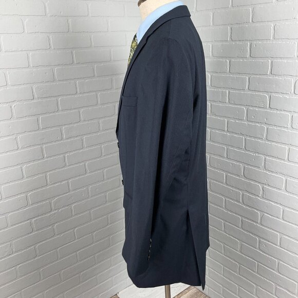 Hugo Boss Blazer Men 42L Blue Pinstripe Classic Career Wool Suit‎ Jacket VTG - Picture 3 of 15